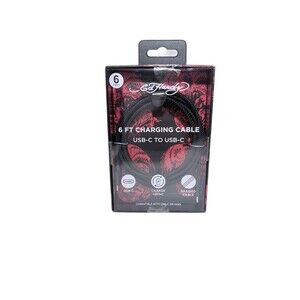 NEW Ed Hardy 6FT Black Braided  Charging Cable USB-C To USB-C Rapid Charge NWT